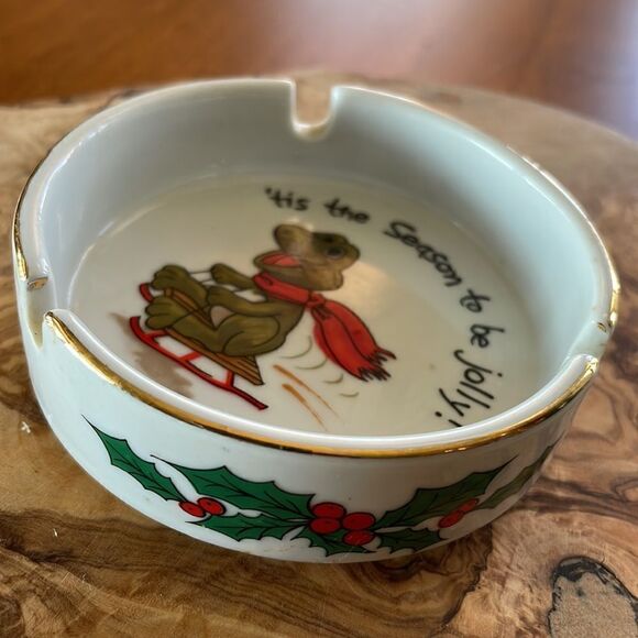 Vintage 1976 Suzie's Zoo Frog Ashtray - Tis the Season to be Jolly - Picture 3 of 6